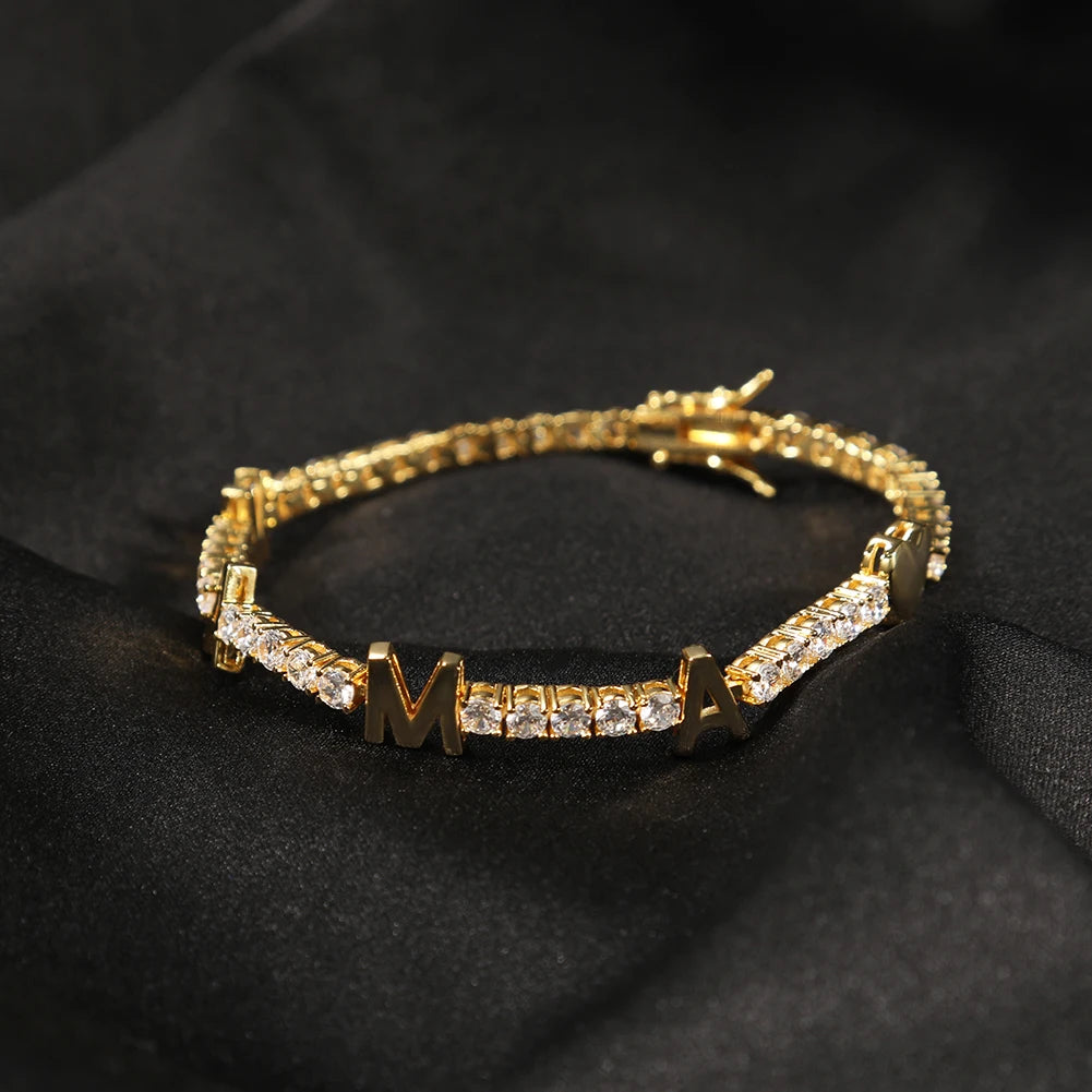 Custom Name Tennis Bracelet 3Mm 18K Gold Plated