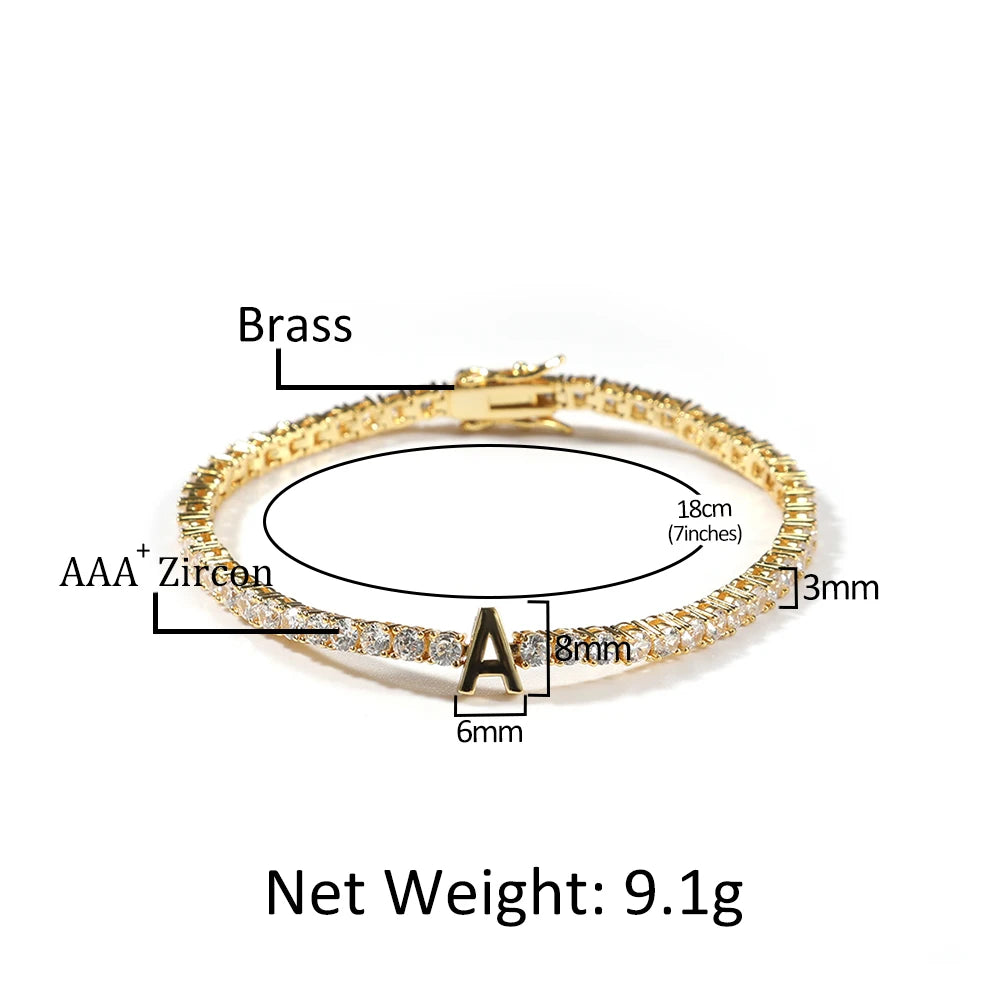 Custom Name Tennis Bracelet 3Mm 18K Gold Plated