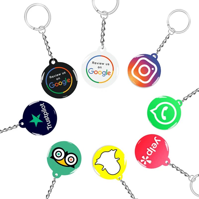 NFC Smart Epoxy Keychain for Google Instagram Whatsapp Facebook Snapchat Review Tap Keychain for Instant Customer Feedback
